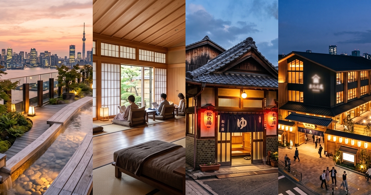 Comparison of Toyosu Manyo Club, Somei Onsen SAKURA, Kamata Onsen, and Tennen Onsen Heiwajima